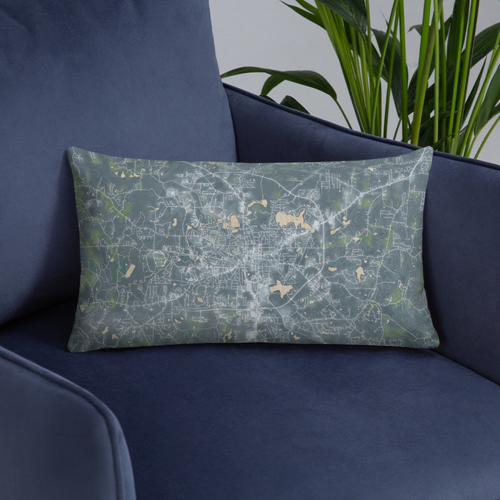 Custom Carrollton Georgia Map Throw Pillow in Afternoon on Blue Colored Chair