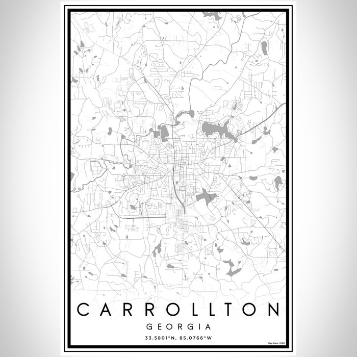 Carrollton Georgia Map Print Portrait Orientation in Classic Style With Shaded Background