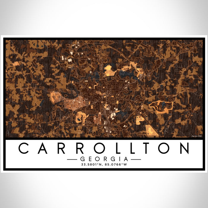Carrollton Georgia Map Print Landscape Orientation in Ember Style With Shaded Background