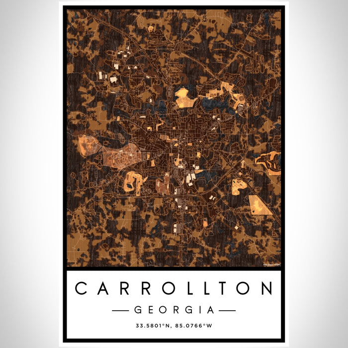 Carrollton Georgia Map Print Portrait Orientation in Ember Style With Shaded Background