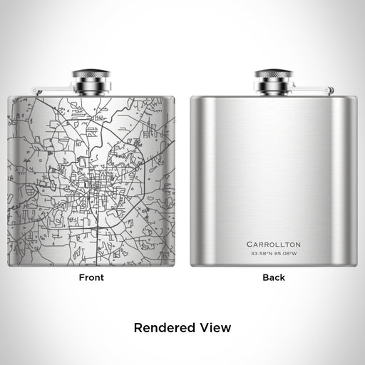Rendered View of Carrollton Georgia Map Engraving on 6oz Stainless Steel Flask