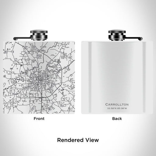 Rendered View of Carrollton Georgia Map Engraving on 6oz Stainless Steel Flask in White
