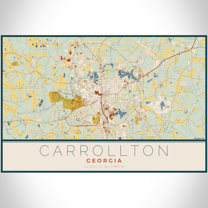 Carrollton Georgia Map Print Landscape Orientation in Woodblock Style With Shaded Background