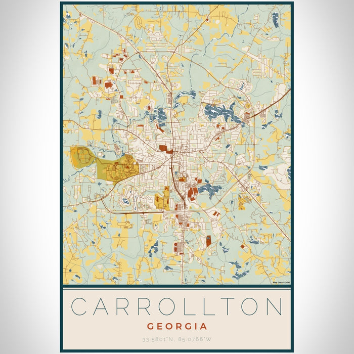 Carrollton Georgia Map Print Portrait Orientation in Woodblock Style With Shaded Background