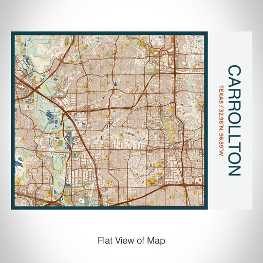 Rendered View of Carrollton Texas Map on 20oz Stainless Steel Insulated Bottle with Bamboo Top with printed woodblock style map
