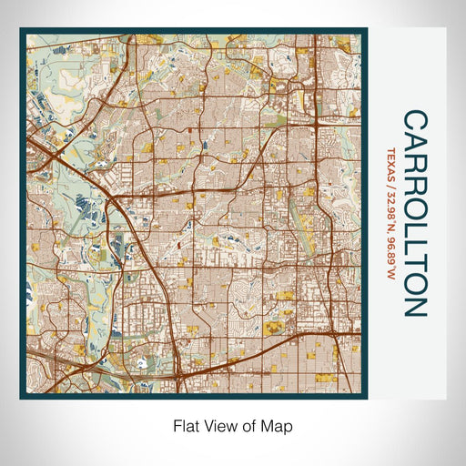 Rendered View of Carrollton Texas Map on 17oz Stainless Steel Insulated Tumbler in Woodblock Map Style
