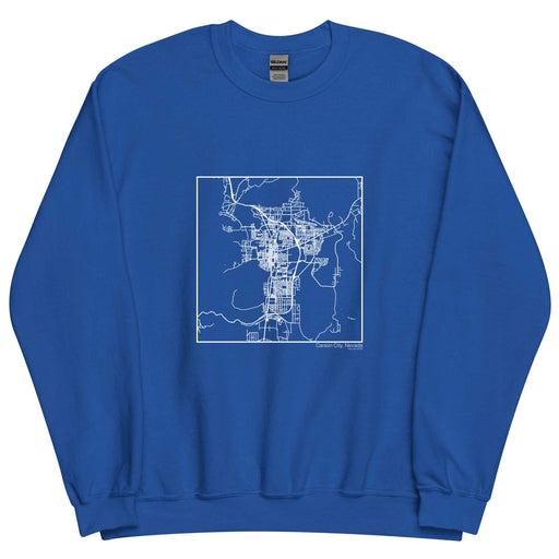 Carson City Nevada  Map Unisex Crewneck Sweater with City inscription in Royal Blue