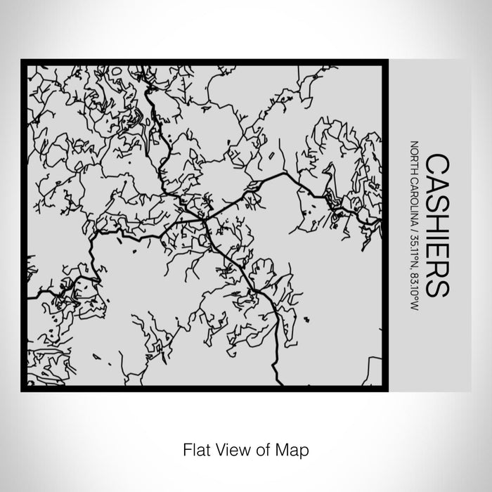 Rendered View of Cashiers North Carolina Map on 20oz Stainless Steel Insulated Bottle with Bamboo Top with printed Tactile Lines Map in Black