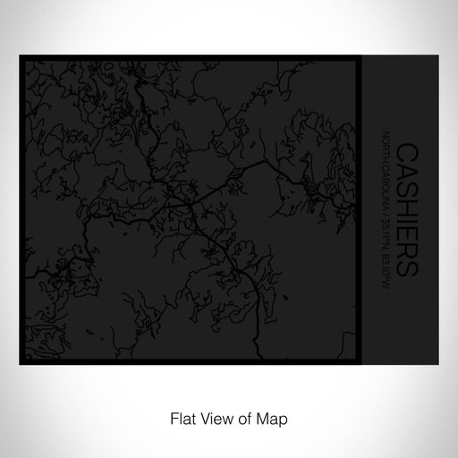 Rendered View of Cashiers North Carolina Map on 20oz Stainless Steel Insulated Bottle with Bamboo Top in Matte Black with printed Tactile Lines Map in Black