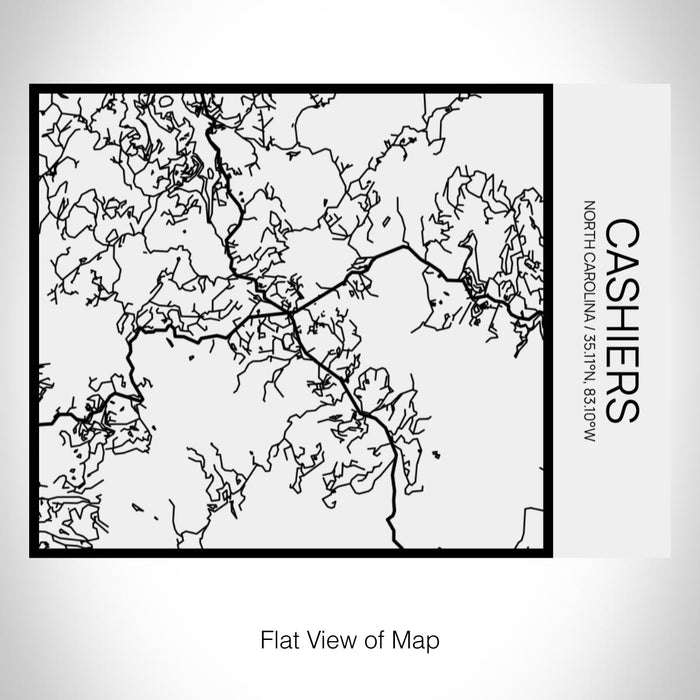 Rendered View of Cashiers North Carolina Map on 20oz Stainless Steel Insulated Bottle with Bamboo Top in Matte White with printed Tactile Lines Map in Black