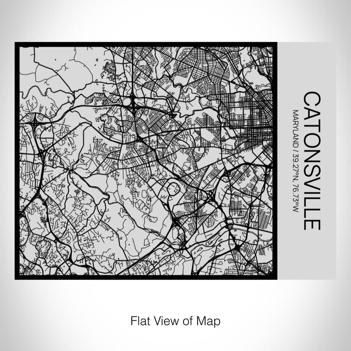 Rendered View of Catonsville Maryland Map on 20oz Stainless Steel Insulated Bottle with Bamboo Top with printed Tactile Lines Map in Black