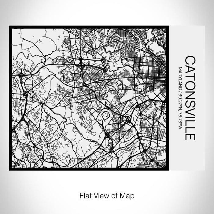 Rendered View of Catonsville Maryland Map on 20oz Stainless Steel Insulated Bottle with Bamboo Top in Matte White with printed Tactile Lines Map in Black
