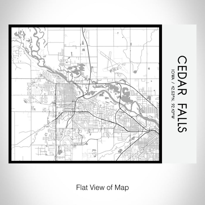 Rendered View of Cedar Falls Iowa Map on 20oz Stainless Steel Insulated Bottle with Bamboo Top with printed classic style map