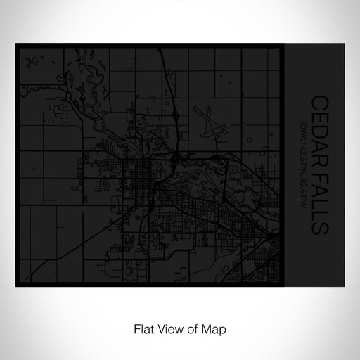 Rendered View of Cedar Falls Iowa Map on 20oz Stainless Steel Insulated Bottle with Bamboo Top in Matte Black with printed Tactile Lines Map in Black