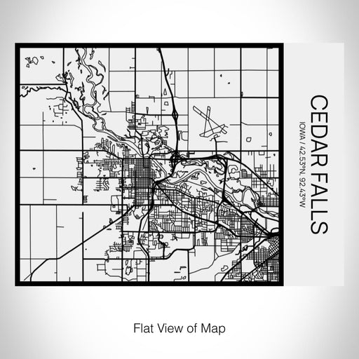 Rendered View of Cedar Falls Iowa Map on 20oz Stainless Steel Insulated Bottle with Bamboo Top in Matte White with printed Tactile Lines Map in Black