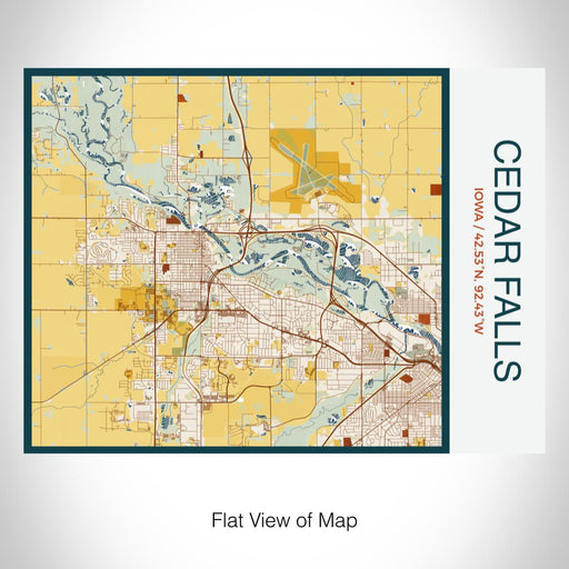 Rendered View of Cedar Falls Iowa Map on 20oz Stainless Steel Insulated Bottle with Bamboo Top with printed woodblock style map
