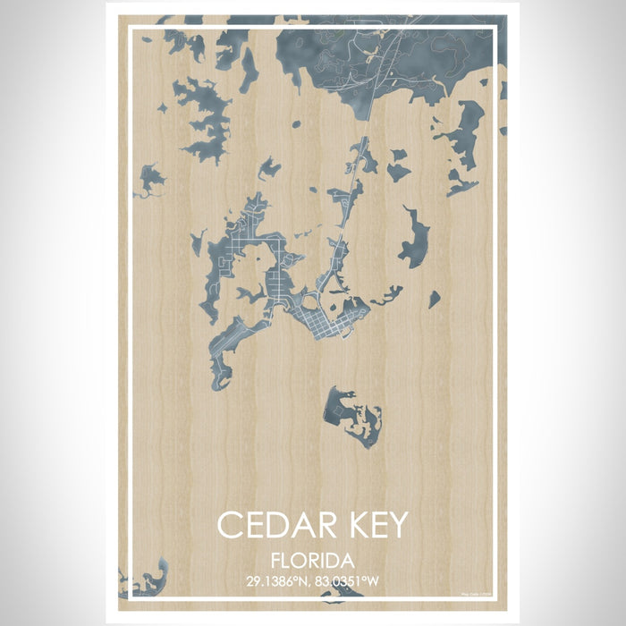 Cedar Key Florida Map Print Portrait Orientation in Afternoon Style With Shaded Background