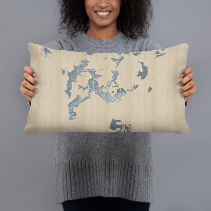 Person holding 20x12 Custom Cedar Key Florida Map Throw Pillow in Afternoon