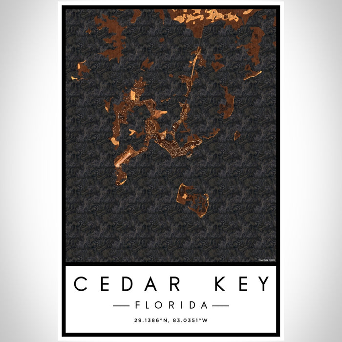 Cedar Key Florida Map Print Portrait Orientation in Ember Style With Shaded Background