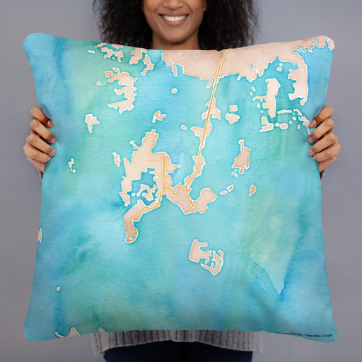 Person holding 22x22 Custom Cedar Key Florida Map Throw Pillow in Watercolor