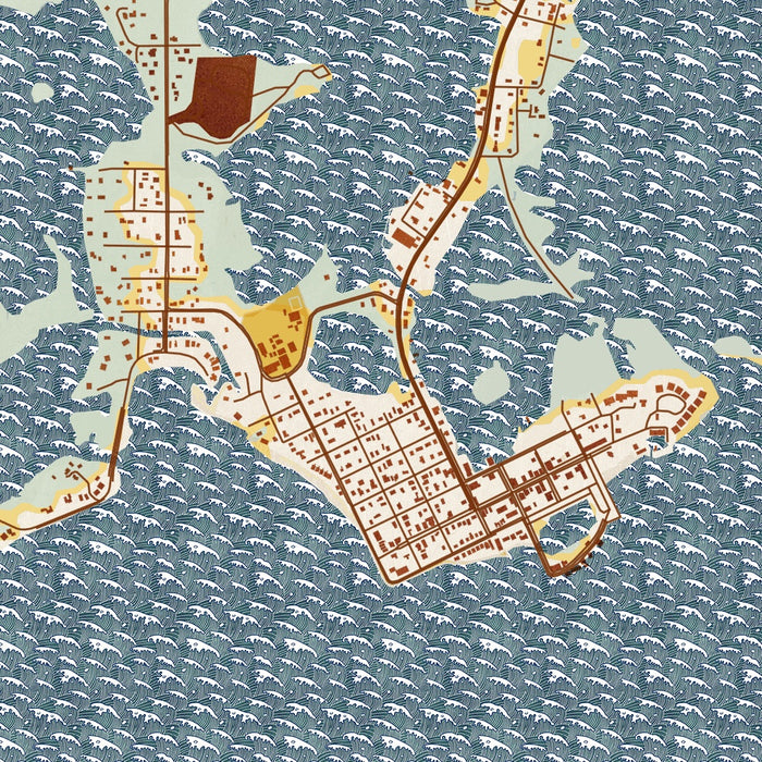 Cedar Key Florida Map Print in Woodblock Style Zoomed In Close Up Showing Details