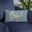Custom Cedar Key Florida Map Throw Pillow in Woodblock on Blue Colored Chair