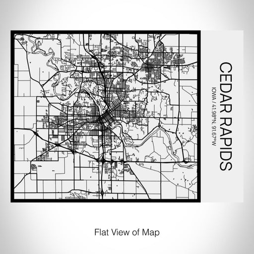 Rendered View of Cedar Rapids Iowa Map on 20oz Stainless Steel Insulated Bottle with Bamboo Top in Matte White with printed Tactile Lines Map in Black