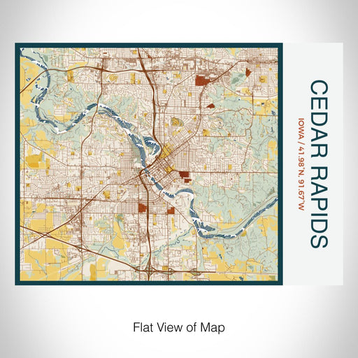 Rendered View of Cedar Rapids Iowa Map on 20oz Stainless Steel Insulated Bottle with Bamboo Top with printed woodblock style map