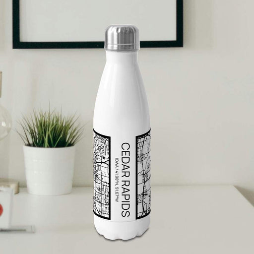 Cedar Rapids Iowa Custom City Map Inscription Coordinates on 17oz Stainless Steel Insulated Cola Bottle in Stainless in Matte White