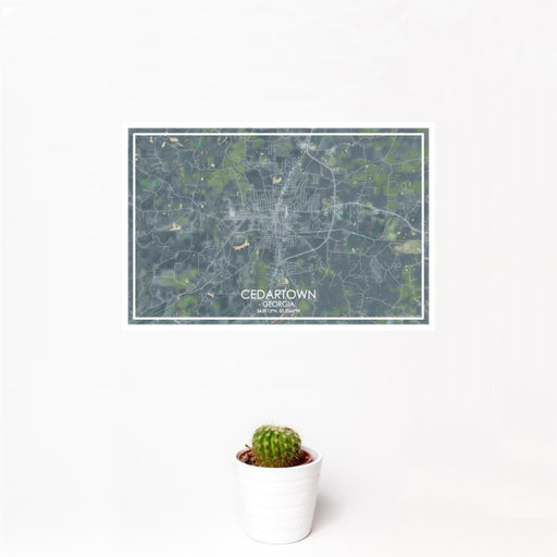 12x18 Cedartown Georgia Map Print Landscape Orientation in Afternoon Style With Small Cactus Plant in White Planter