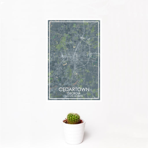 12x18 Cedartown Georgia Map Print Portrait Orientation in Afternoon Style With Small Cactus Plant in White Planter
