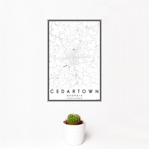 12x18 Cedartown Georgia Map Print Portrait Orientation in Classic Style With Small Cactus Plant in White Planter