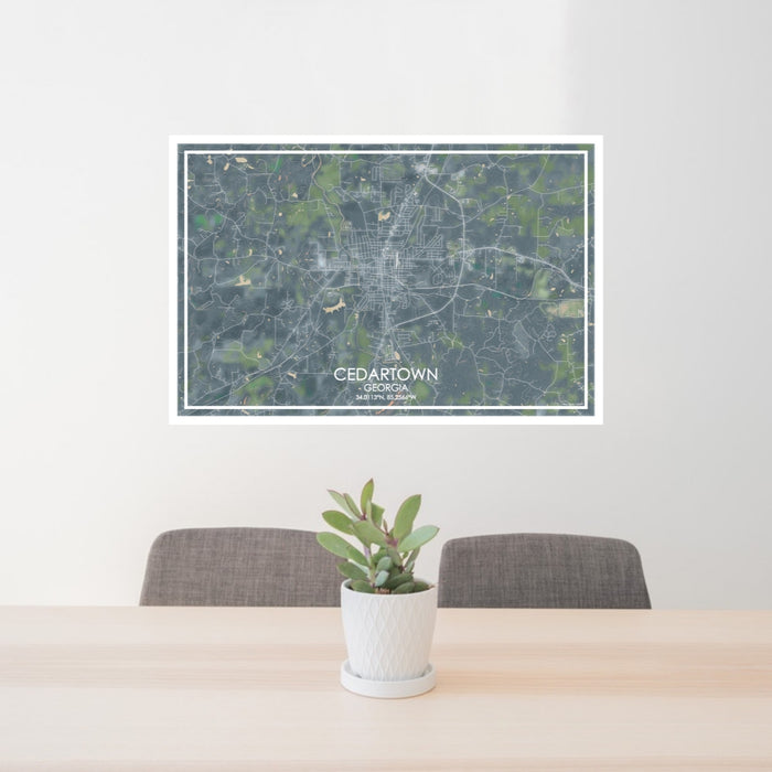 24x36 Cedartown Georgia Map Print Lanscape Orientation in Afternoon Style Behind 2 Chairs Table and Potted Plant