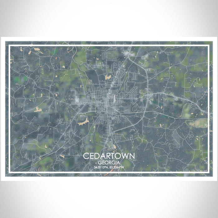 Cedartown Georgia Map Print Landscape Orientation in Afternoon Style With Shaded Background