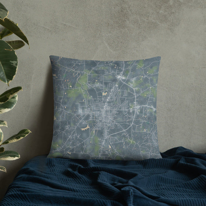 Custom Cedartown Georgia Map Throw Pillow in Afternoon on Bedding Against Wall