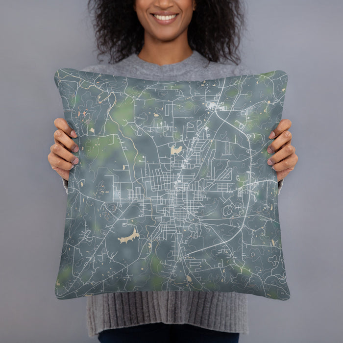 Person holding 18x18 Custom Cedartown Georgia Map Throw Pillow in Afternoon