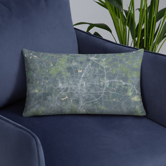 Custom Cedartown Georgia Map Throw Pillow in Afternoon on Blue Colored Chair