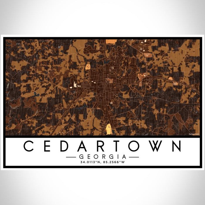 Cedartown Georgia Map Print Landscape Orientation in Ember Style With Shaded Background