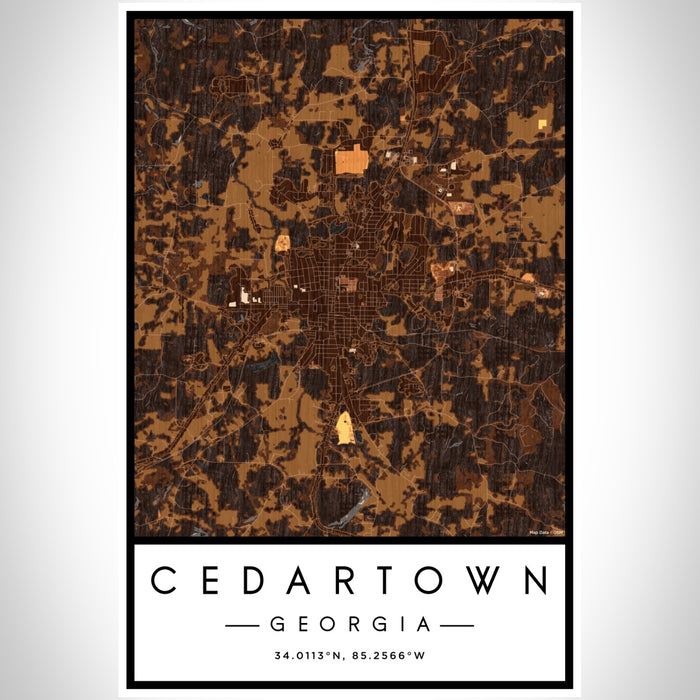 Cedartown Georgia Map Print Portrait Orientation in Ember Style With Shaded Background