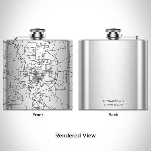 Rendered View of Cedartown Georgia Map Engraving on 6oz Stainless Steel Flask