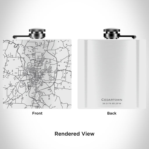 Rendered View of Cedartown Georgia Map Engraving on 6oz Stainless Steel Flask in White