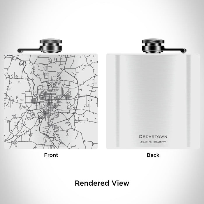 Rendered View of Cedartown Georgia Map Engraving on 6oz Stainless Steel Flask in White