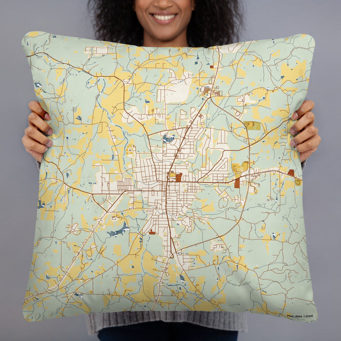 Person holding 22x22 Custom Cedartown Georgia Map Throw Pillow in Woodblock