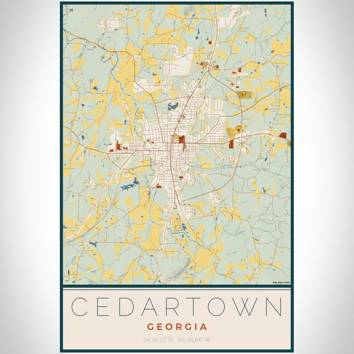 Cedartown Georgia Map Print Portrait Orientation in Woodblock Style With Shaded Background