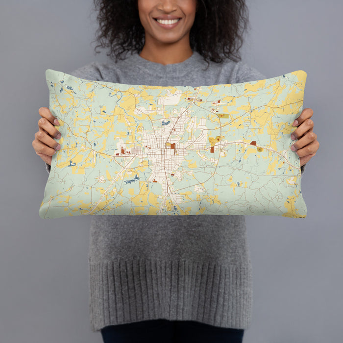 Person holding 20x12 Custom Cedartown Georgia Map Throw Pillow in Woodblock