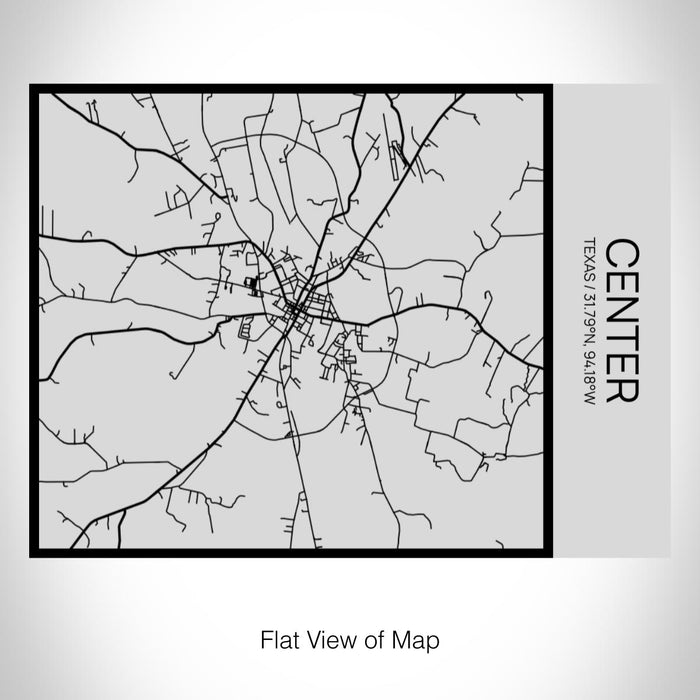Rendered View of Center Texas Map on 20oz Stainless Steel Insulated Bottle with Bamboo Top with printed Tactile Lines Map in Black