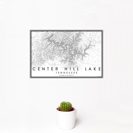 12x18 Center Hill Lake Tennessee Map Print Landscape Orientation in Classic Style With Small Cactus Plant in White Planter
