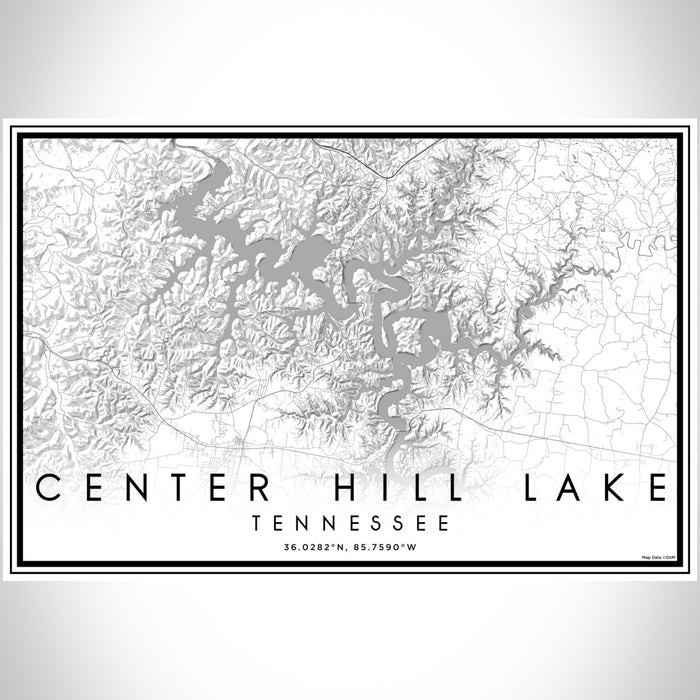 Center Hill Lake Tennessee Map Print Landscape Orientation in Classic Style With Shaded Background