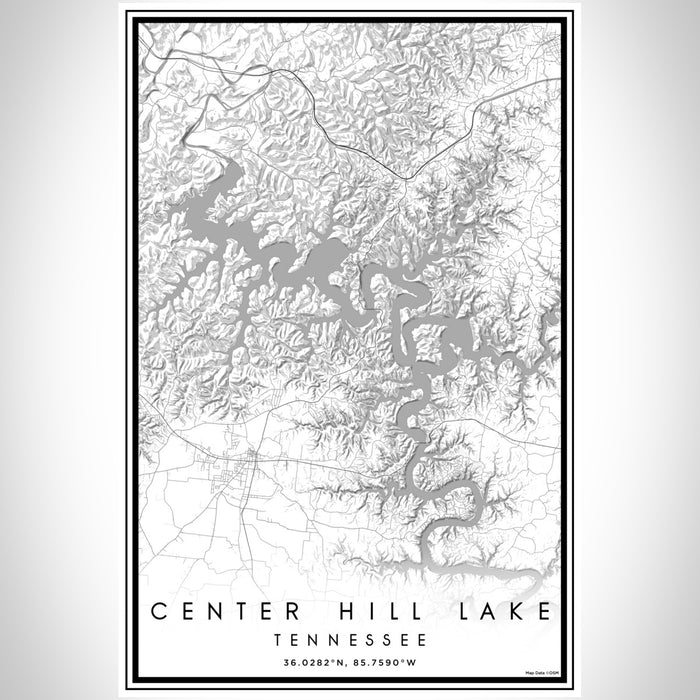 Center Hill Lake Tennessee Map Print Portrait Orientation in Classic Style With Shaded Background