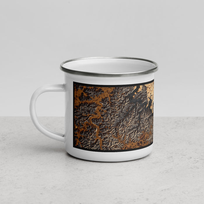 Left View Custom Center Hill Lake Tennessee Map Enamel Mug in Ember